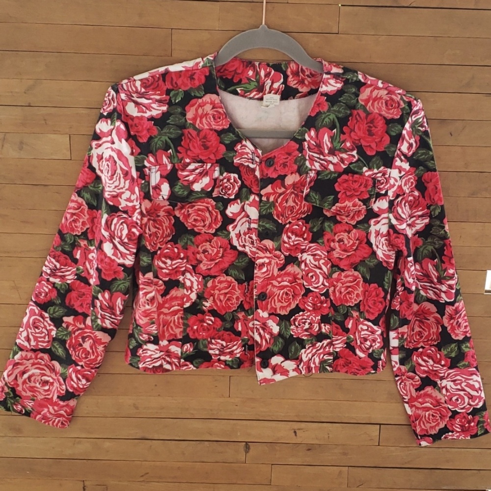 ILGWU 80s-90s floral denim jacket sz M